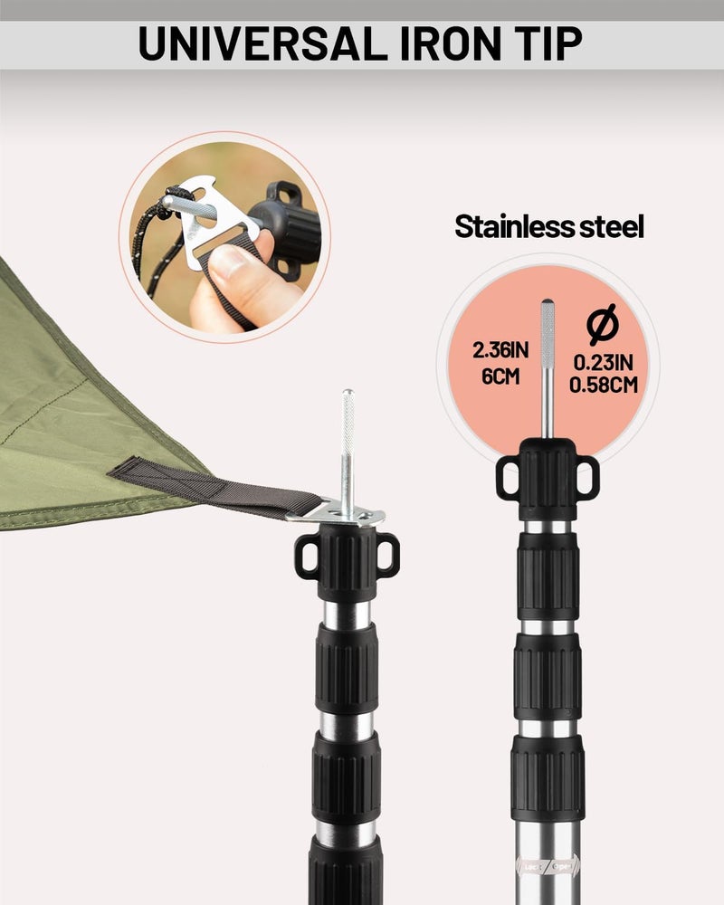 AVOFOREST Tarp Poles Heavy Duty Adjustable, Aviation Aluminum 8.7FT Tent Poles Lengthen and Thicken with Protection Cap Awning Poles Set of 4 for Hiking Silver - Image 4
